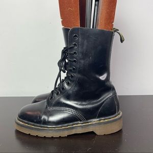 Vintage DR MARTENS Made In England Black Leather Combat Boots, Sz 3 UK